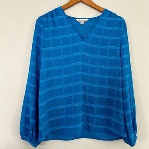 🦋NWT Counterparts Blue V-Neck Shimmery Textured Long Sleeve Semi-Sheer Blouse S
